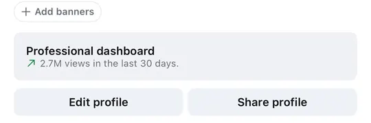 دکمهٔ Professional dashboard در صفحهٔ پروفایل اینستاگرام